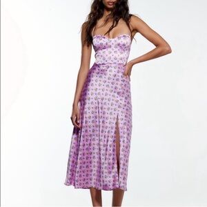 Zara Pink and Purple Sundress Sweetheart Midi Floral